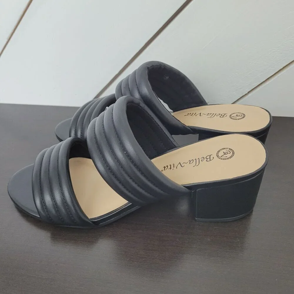 NEW Bella-Vita Georgette Womens 11M Black Leather Slide Sandals 4PT